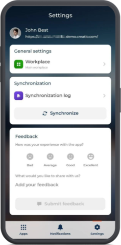 Fig. 2 Mobile Creatio settings page