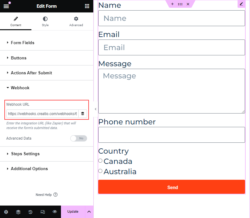 Fig. 5 Add webhook URL