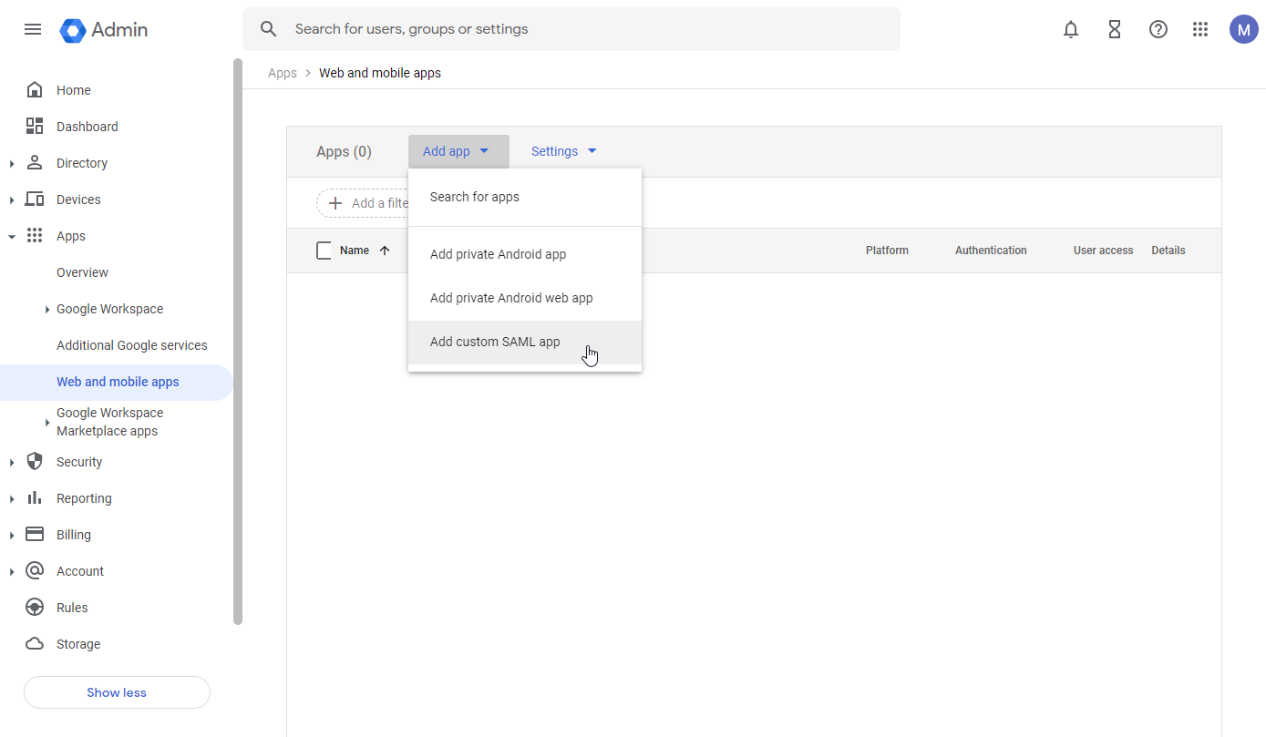 Fig. 1 Add custom SAML app