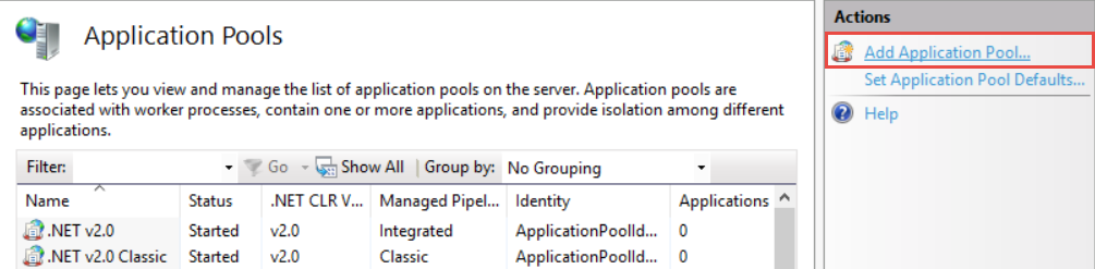 Fig. 1 Add the pool to the IIS