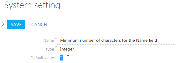 Fig. 5 Setting up a minimum number of characters for the Name field