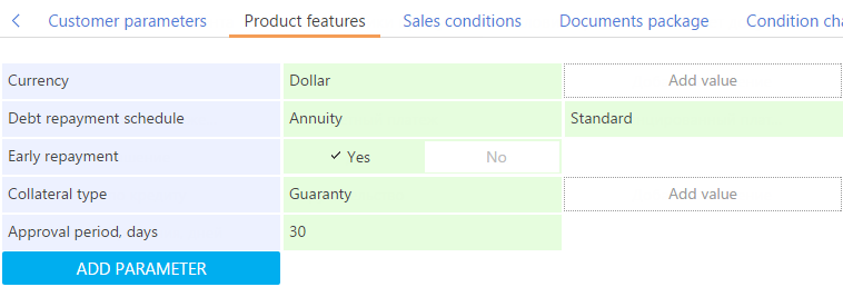 Example of a product feature list