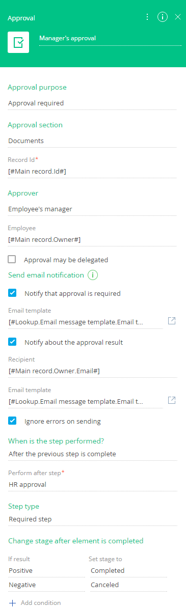 Fig. 12 �“Manager’s approval” case element setup area