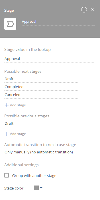 Approval stage parameters