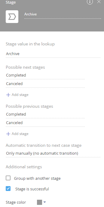 Fig. 8 The Archive stage parameters