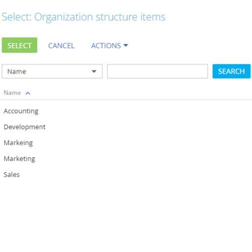 Fig. 3 – Organizational unit selection window of the employee’s page