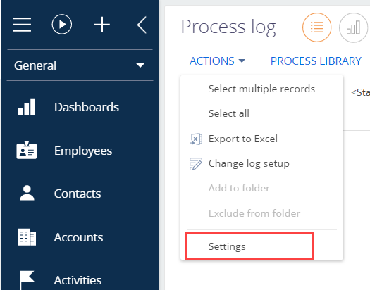 Fig. 4 Settings option in the Process log section