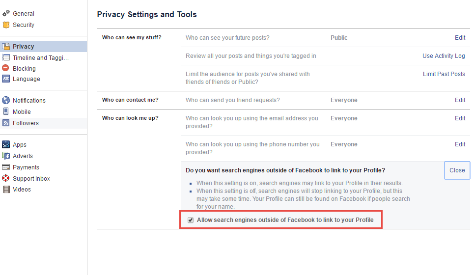 Facebook privacy settings