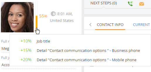 Contact profile hint