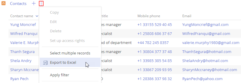 Excel Data Export Creatio Academy