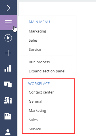 Fig. 2 Select a workplace in the collapsed side panel