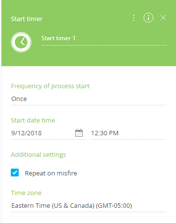 Fig. 2 The Start timer event setup for one-time process launch