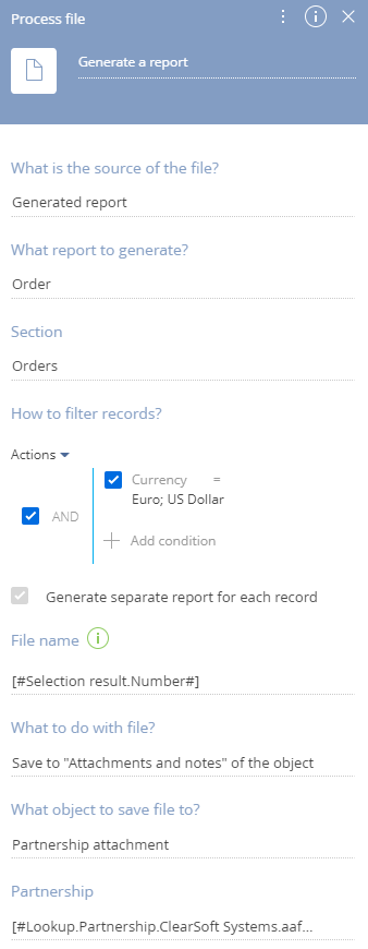 Fig. 5 Setting up the Process file element for report generation