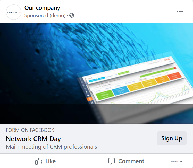 Displaying an ad record with a lead registration form in the Facebook feed