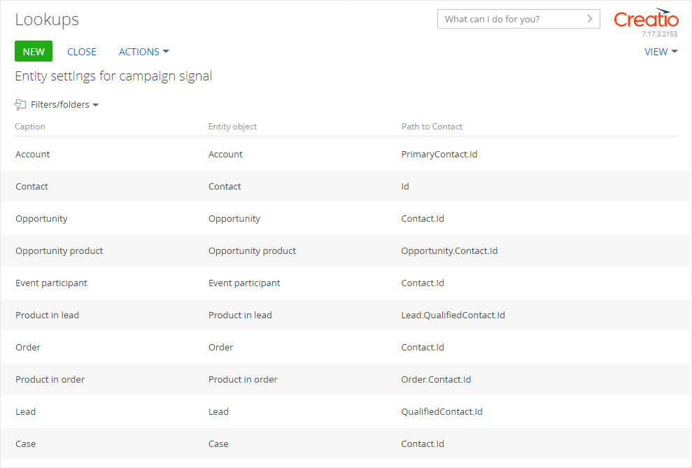 Fig. 5 Entity settings for campaign signal lookup