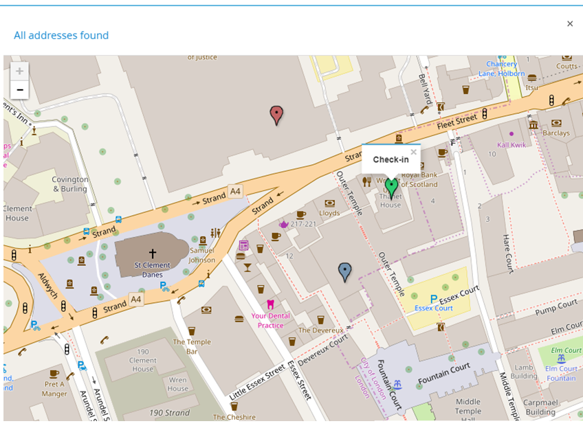 Fig. 3 Visit map with account coordinates, check-in, and check-out