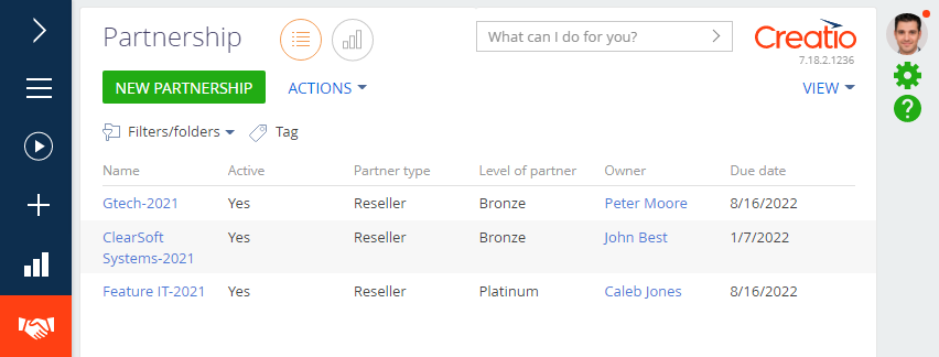 Fig. 1 ThePartnershipsection in the main application