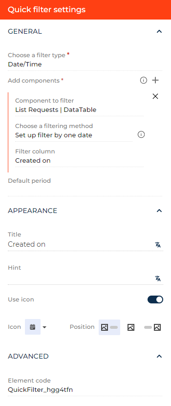 Fig. 2 Set up a Quick filter component that uses a date/time filter