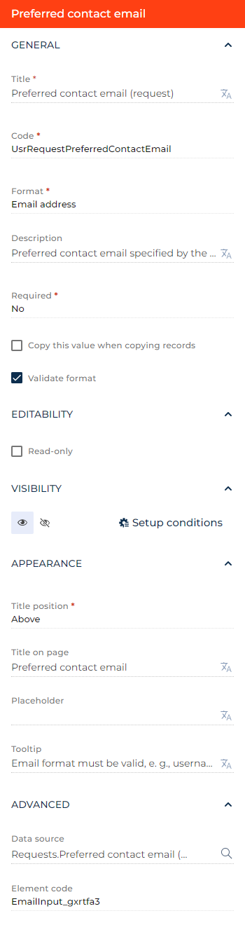 Fig. 1 Set up an Email field 