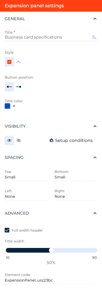 Fig. 1 Set up an Expansion panel layout element