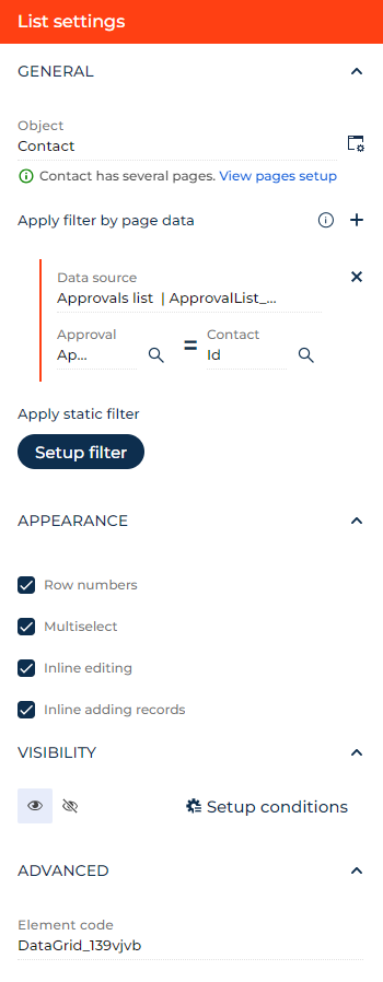 Fig. 2 Set up a List component that displays data of record approver contacts