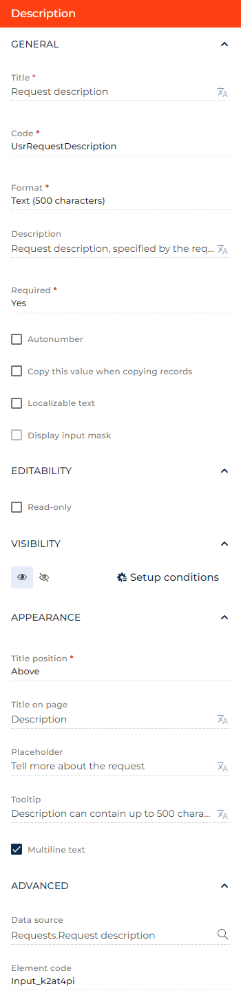 Fig. 1 Set up a Text field