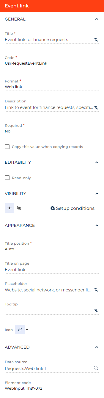 Fig. 1 Set up a Web link field 