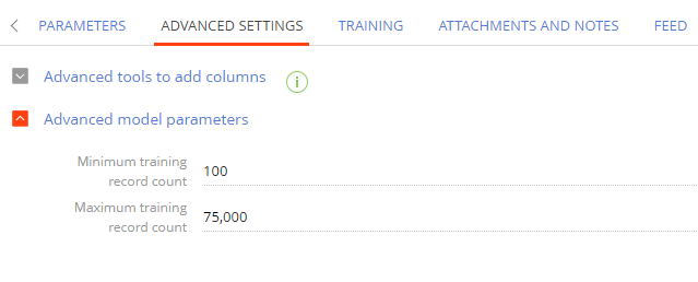 Fig. 3 The advanced settings of the predictive scoring model