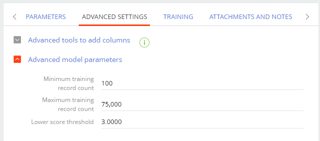 Fig. 3 The advanced parameters of the similar text search model