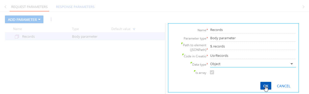 Fig. 17 Adding a parameter to a collection