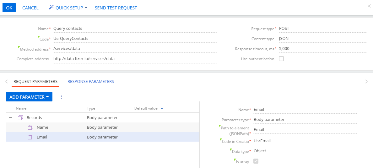 Fig. 18 Setting up the request parameters