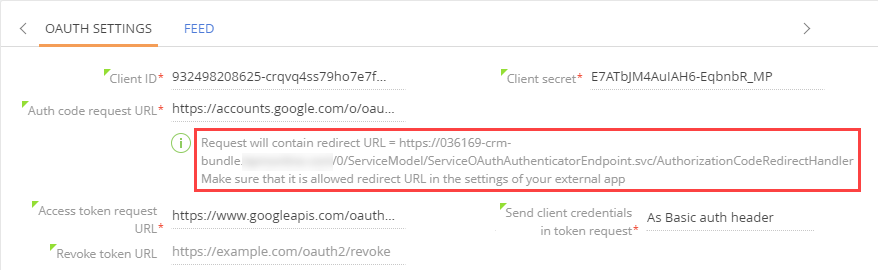 Fig. 5 The redirect URL on the Creatio OAuth authentication setup page