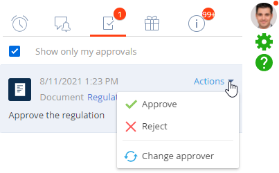 Fig. 3 The approval actions menu