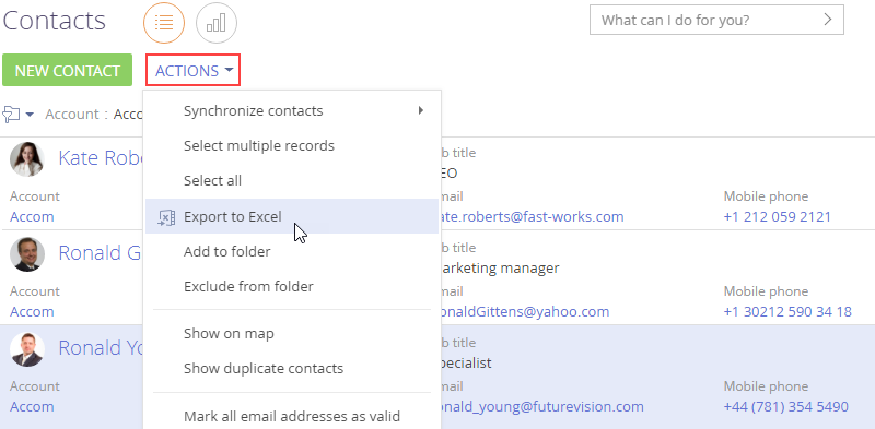 Fig. 1 Export section list data to Excel