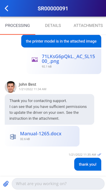 Fig. 3 Dialogue with support agents