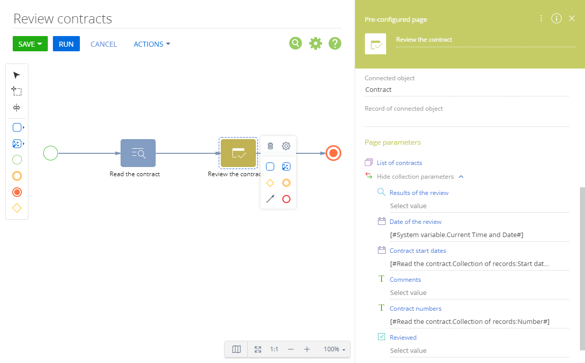 Record collections in the Pre-configured page business process element