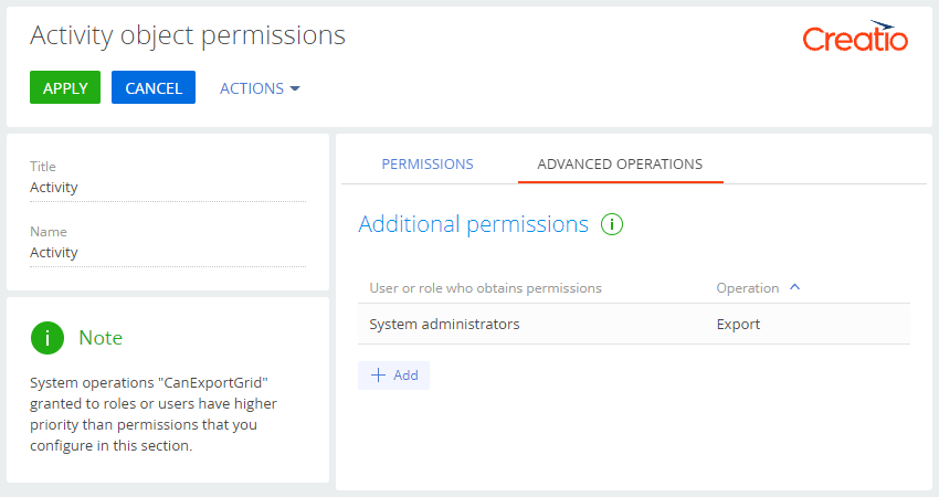 Set up permissions to export the section list