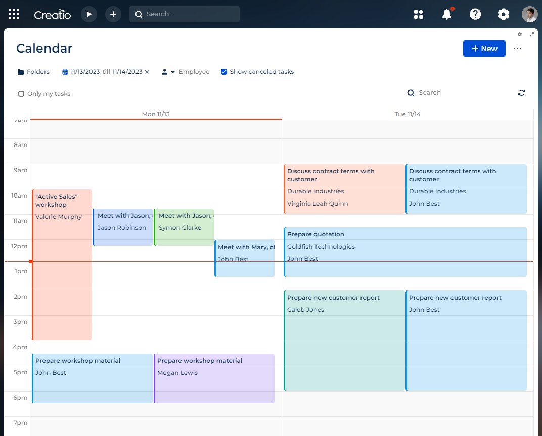 Calendar activities color coded by participant