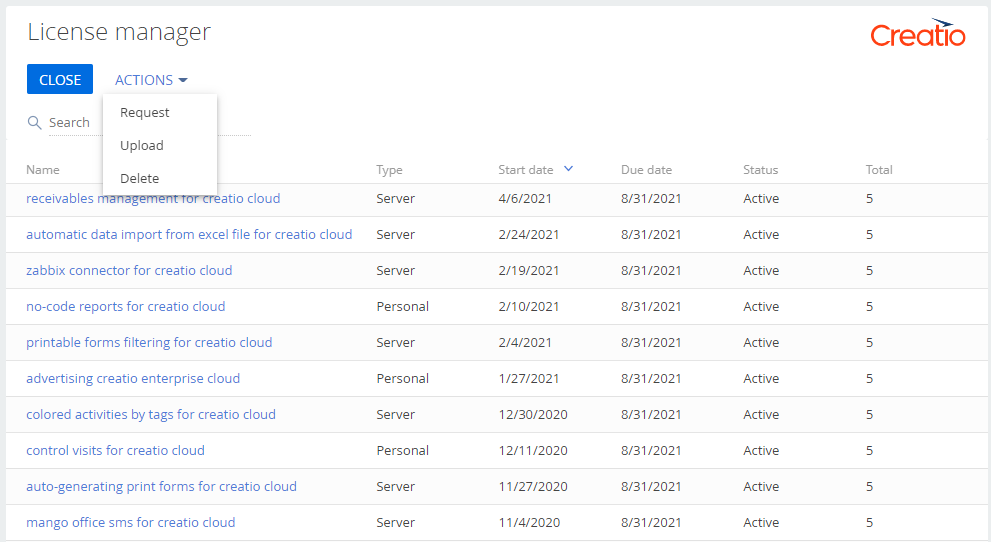 Fig. 1 License manager section