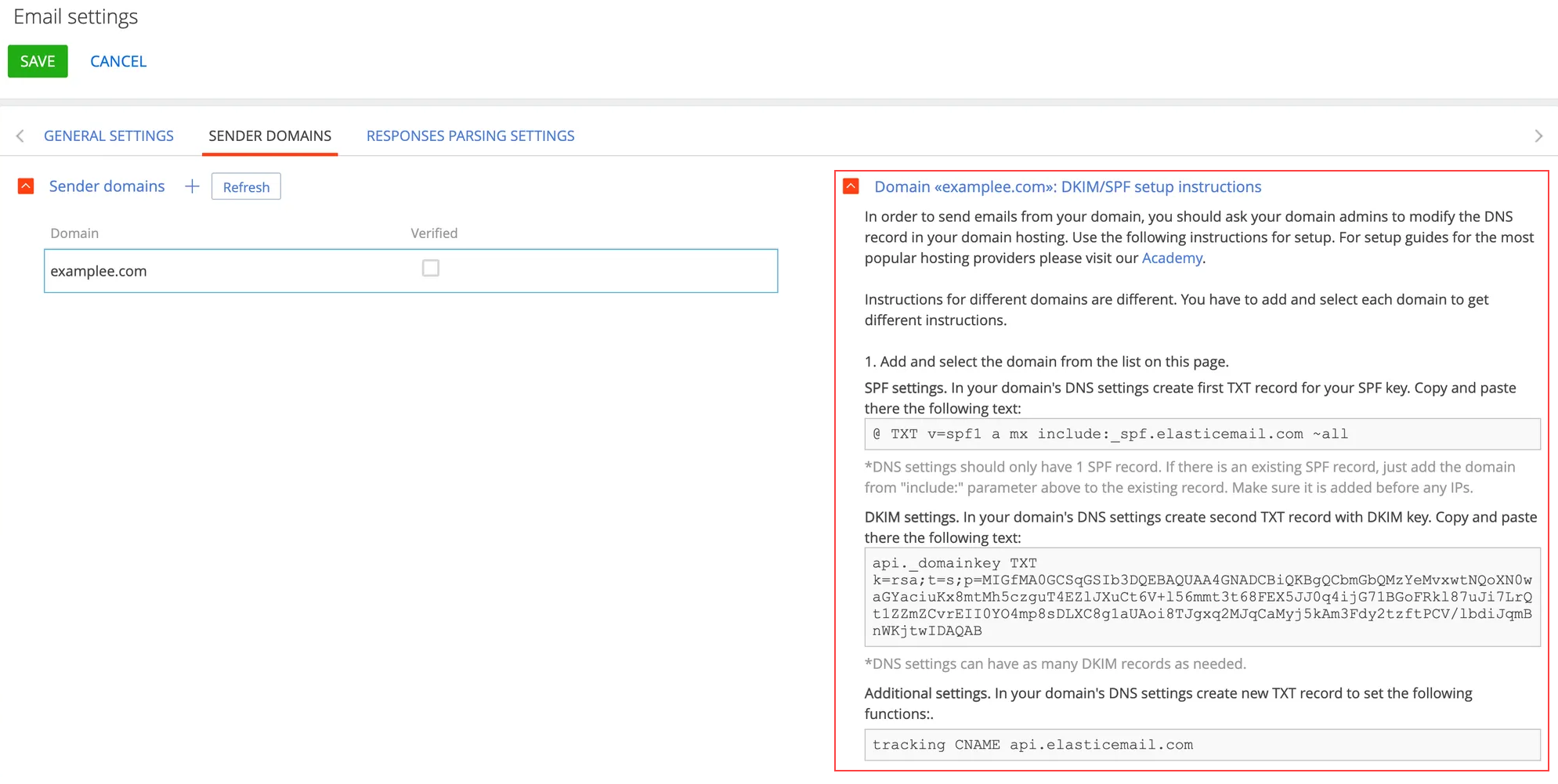 Fig. 3 SPF and DKIM keys for the specified domain