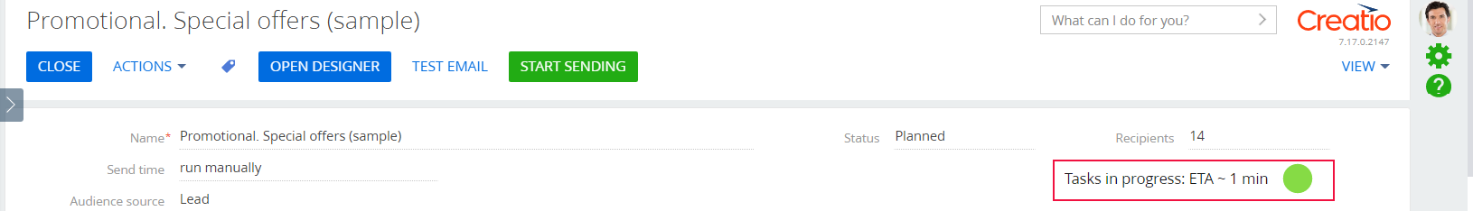 Fig. 3 The audience import indicatorFig. 4 Opening the page of the object used to add an email recipient