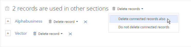 Fig. 6 Deleting multiple records connected to other objects