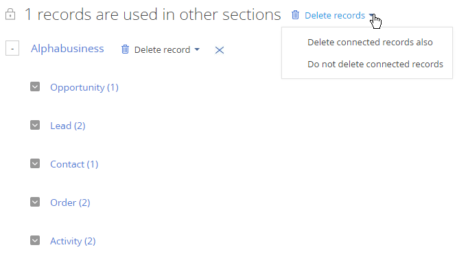 Fig. 4 Deleting a record connected to other sections