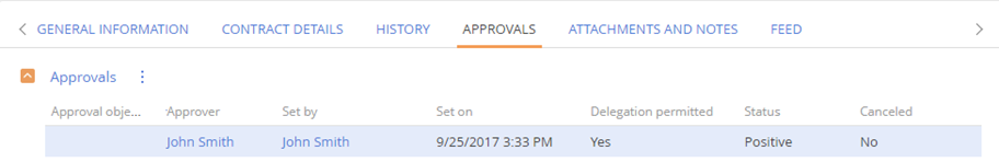 Fig. 1 The Approvals tab on the Documents record page.