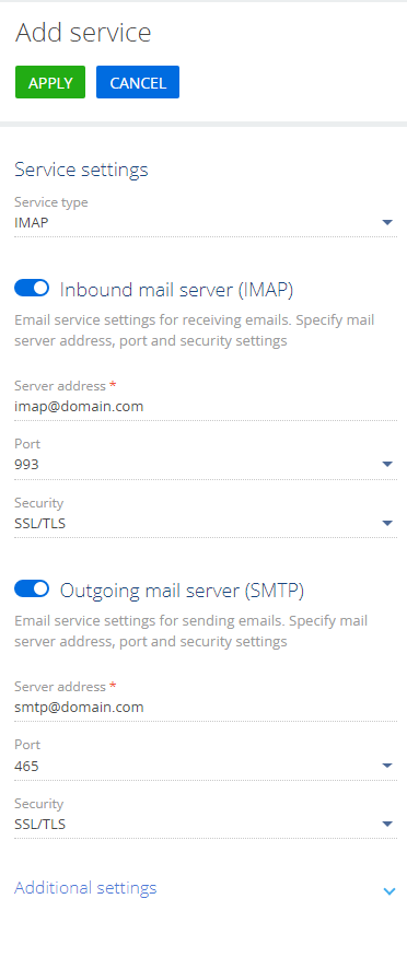 Fig. 3 Setting up the IMAP/SMTP email service provider