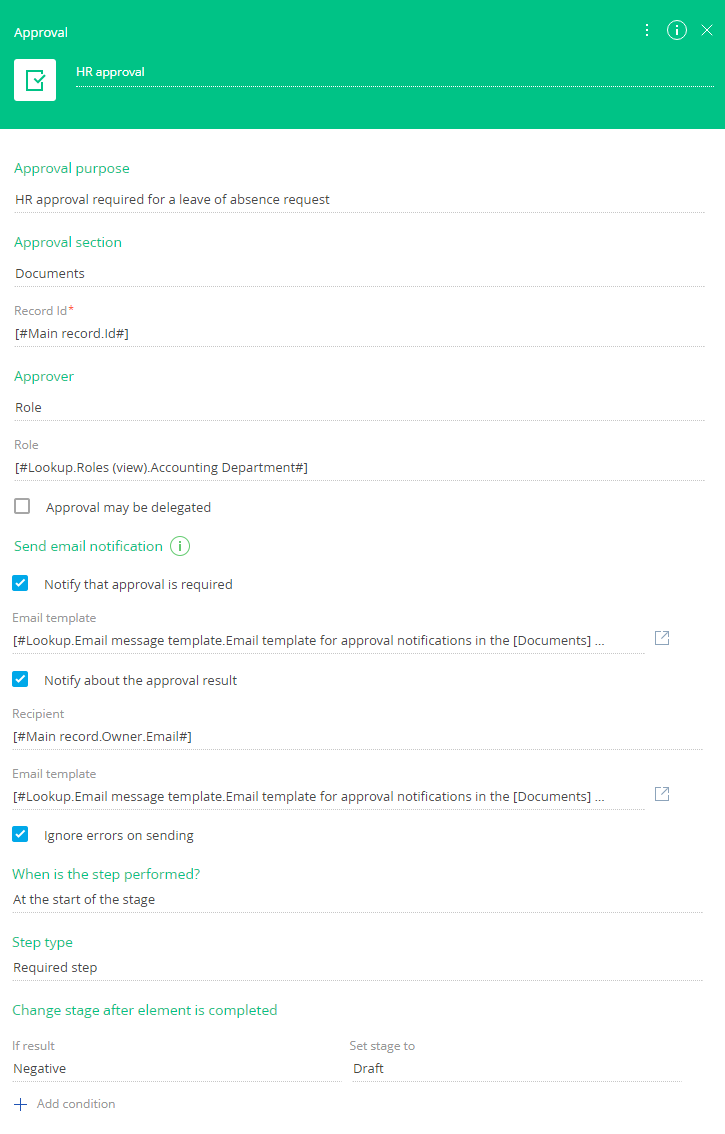 Fig. 1 The Approval element properties