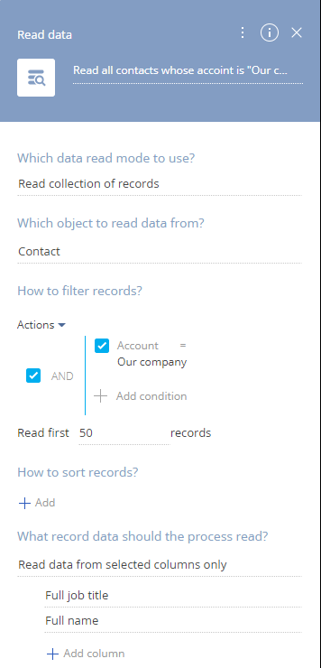 Fig. 17 Example of Read data element settings for reading a collection of records