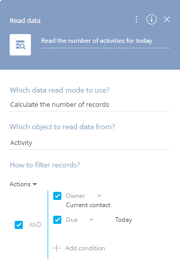 Fig. 16 The Read data element setup area in the ”Calculate the number of records” mode