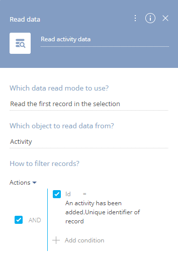 Fig. 3 Specifying the record in the Read data element