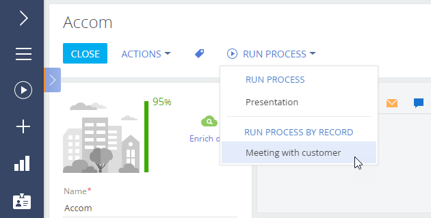 Fig. 8 An example of the customized Run process menu in the Accounts section